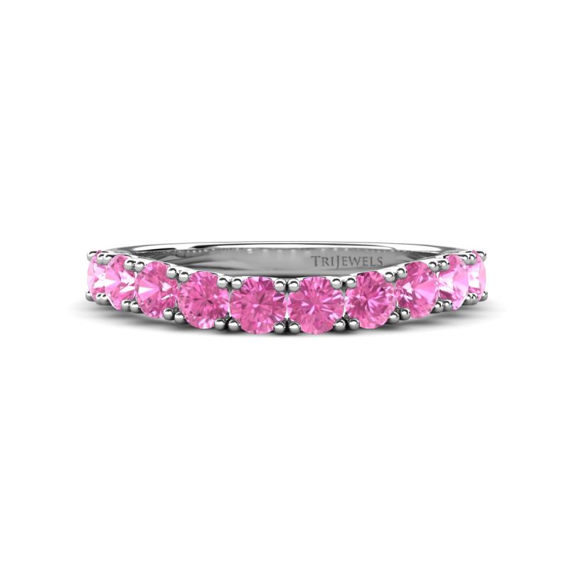 Zevara 1.10 ctw Round Pink Sapphire Women Stackable Curved Wedding Band 
