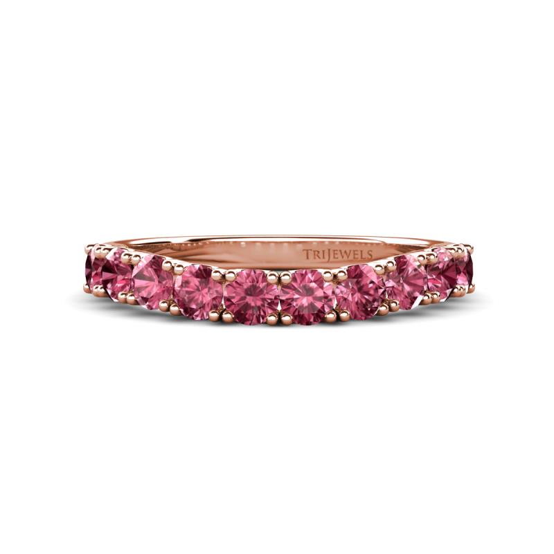 Zevara 0.80 ctw Round Pink Tourmaline Women Stackable Curved Wedding Band 