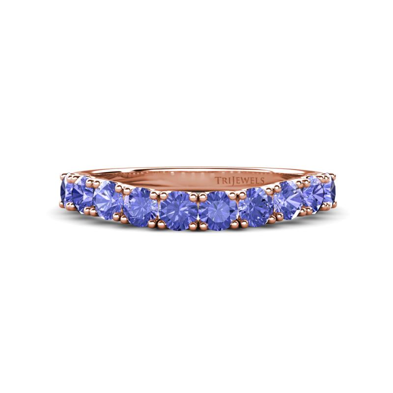 Zevara 0.90 ctw Round Tanzanite Women Stackable Curved Wedding Band 