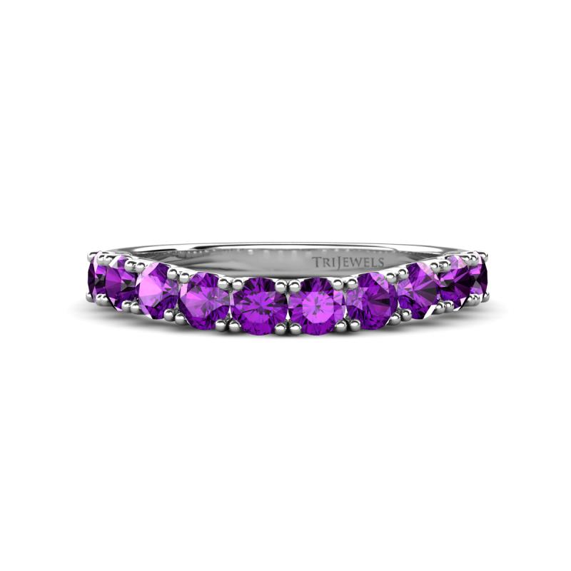 Zevara 0.80 ctw Round Amethyst Women Stackable Curved Wedding Band 