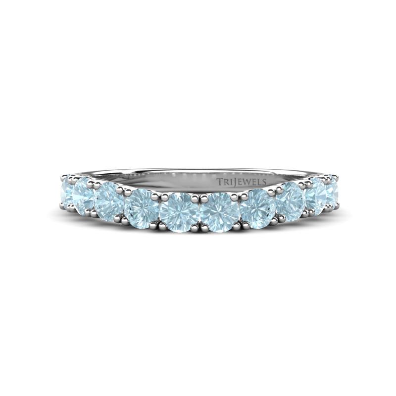 Zevara 0.80 ctw Round Aquamarine Women Stackable Curved Wedding Band 