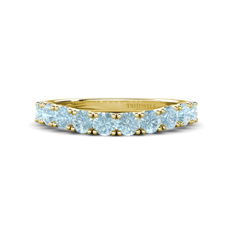 Zevara 0.80 ctw Round Aquamarine Women Stackable Curved Wedding Band 