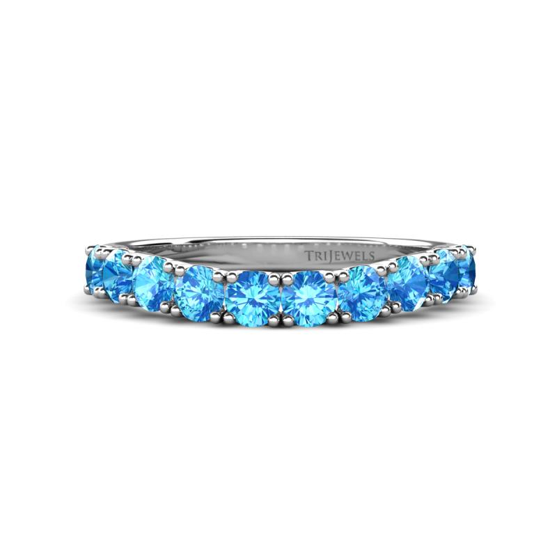 Zevara 0.90 ctw Round Blue Topaz Women Stackable Curved Wedding Band 