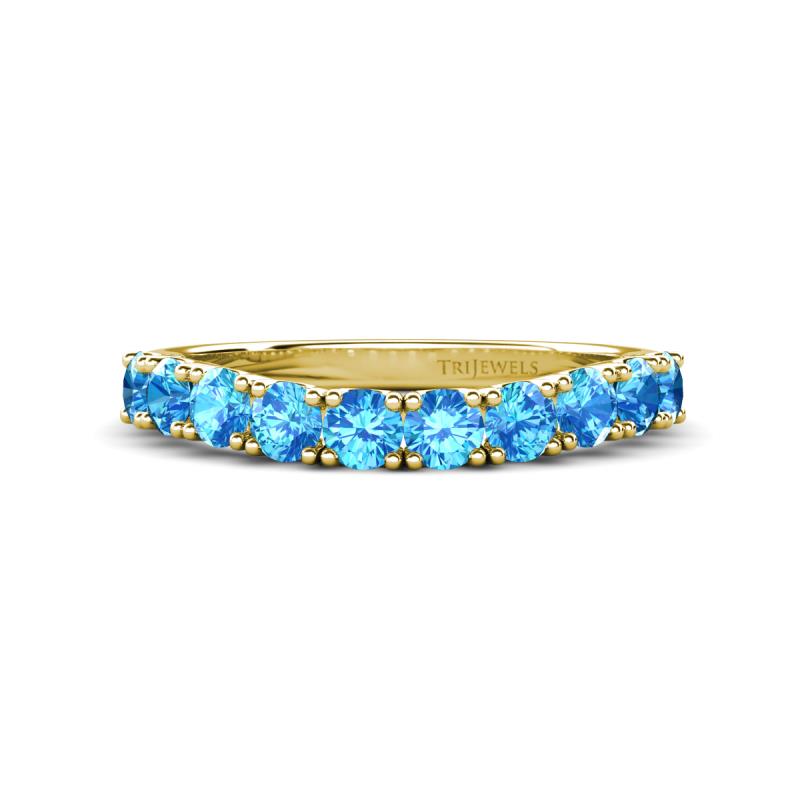 Zevara 0.90 ctw Round Blue Topaz Women Stackable Curved Wedding Band 