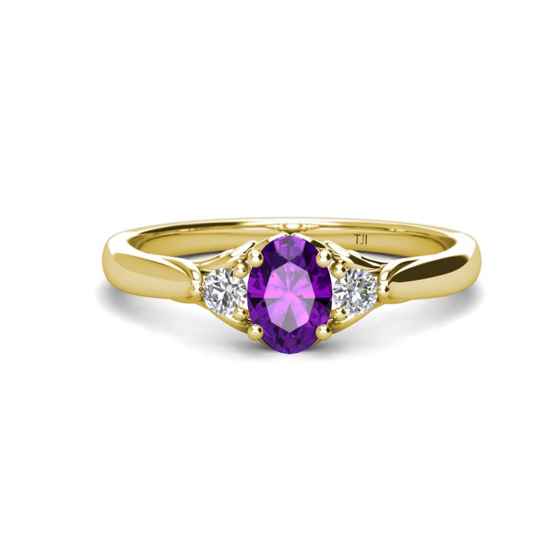 Gianna 7x5 mm Oval Shape Amethyst and Round Diamond Three Stone Engagement Ring 