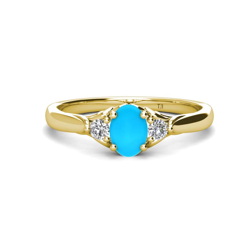 Gianna 7x5 mm Oval Shape Turquoise and Round Diamond Three Stone Engagement Ring 