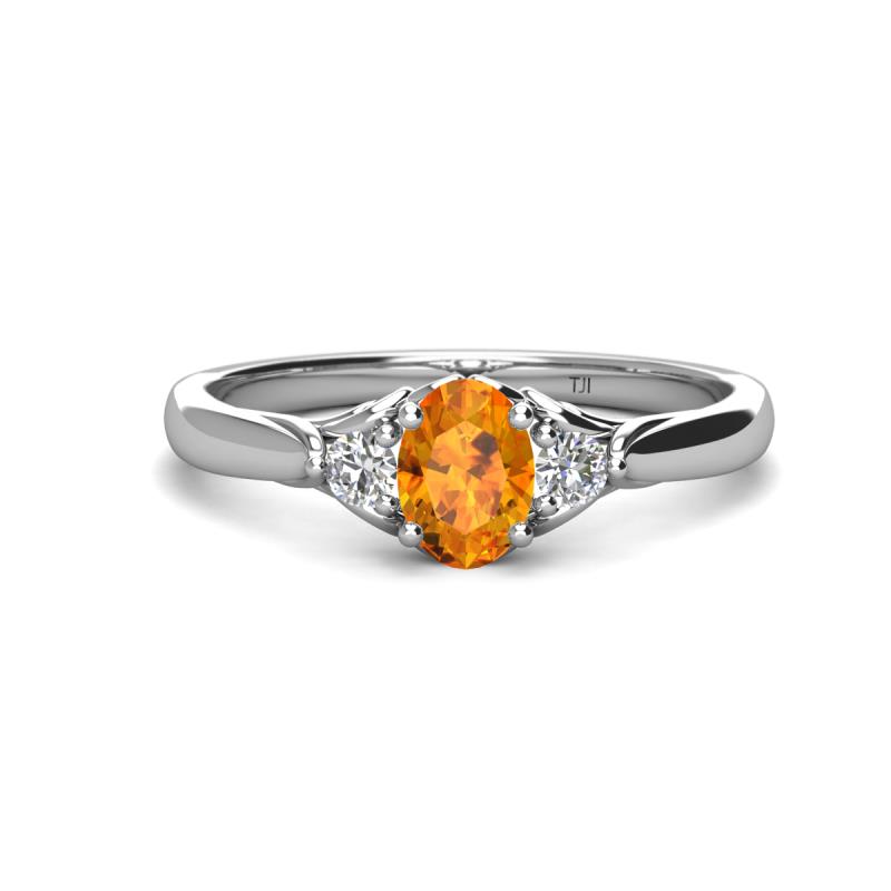 Gianna 7x5 mm Oval Shape Citrine and Round Diamond Three Stone Engagement Ring 