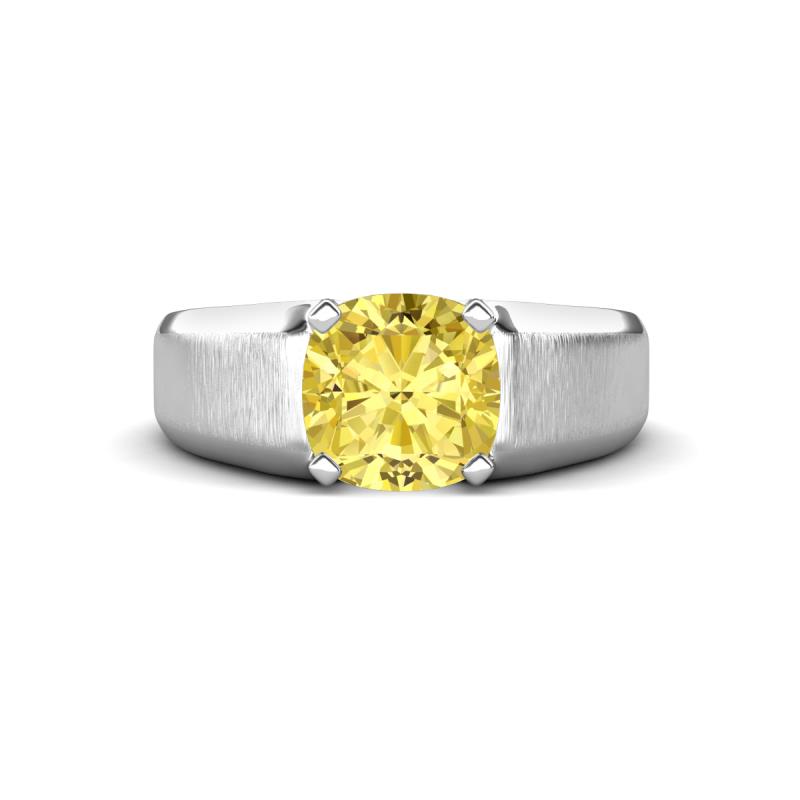 Jude 2.50 ct Cushion Shape Created Yellow Sapphire Solitaire Men Wedding Band (7 mm) 