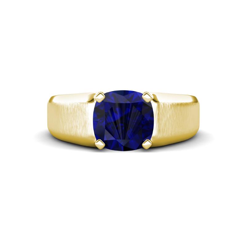 Jude 2.50 ct Cushion Shape Created Blue Sapphire Solitaire Men Wedding Band (7 mm) 