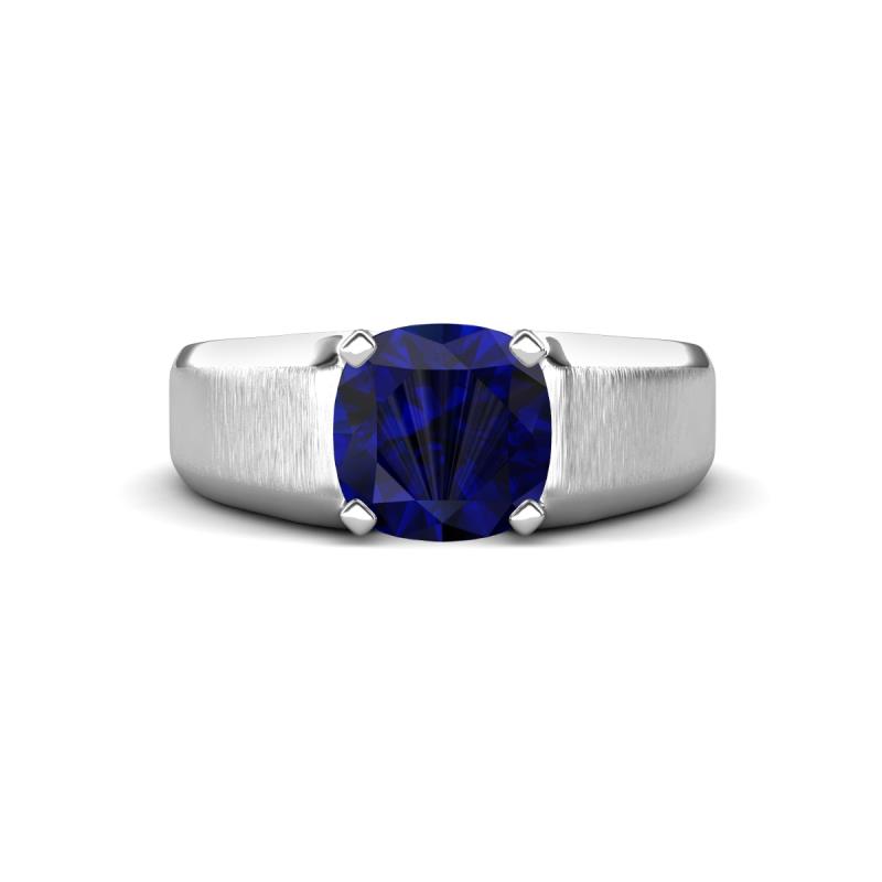 Jude 2.50 ct Cushion Shape Created Blue Sapphire Solitaire Men Wedding Band (7 mm) 