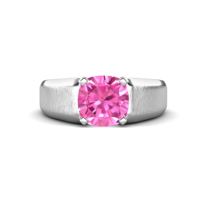 Jude 2.50 ct Cushion Shape Created Pink Sapphire Solitaire Men Wedding Band (7 mm) 