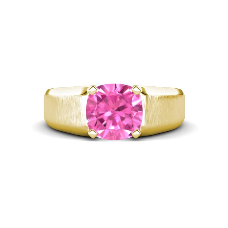 Jude 2.50 ct Cushion Shape Created Pink Sapphire Solitaire Men Wedding Band (7 mm) 