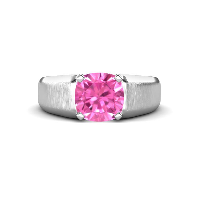Jude 2.50 ct Cushion Shape Created Pink Sapphire Solitaire Men Wedding Band (7 mm) 