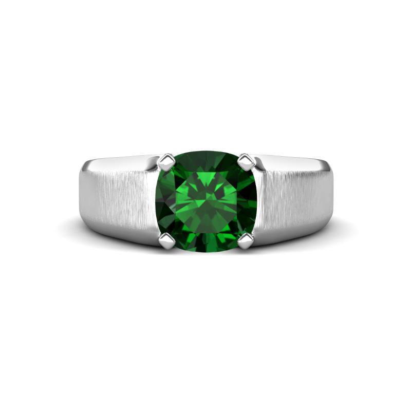 Jude 1.90 ct Cushion Shape Created Emerald Solitaire Men Wedding Band (7 mm) 