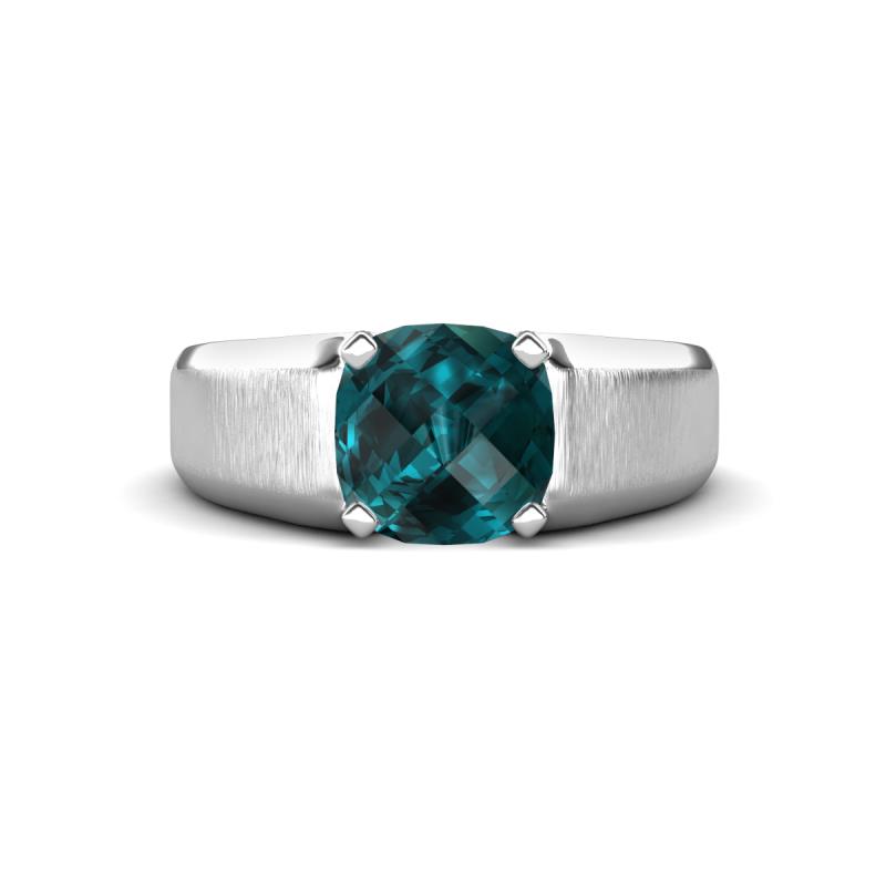 Jude 1.75 ct Cushion Checkerboard Cut London Blue Topaz Solitaire Men Wedding Band (7 mm) 
