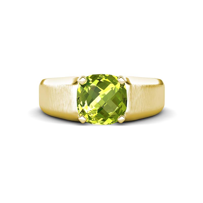 Jude 1.45 ct Cushion Checkerboard Cut Peridot Solitaire Men Wedding Band (7 mm) 