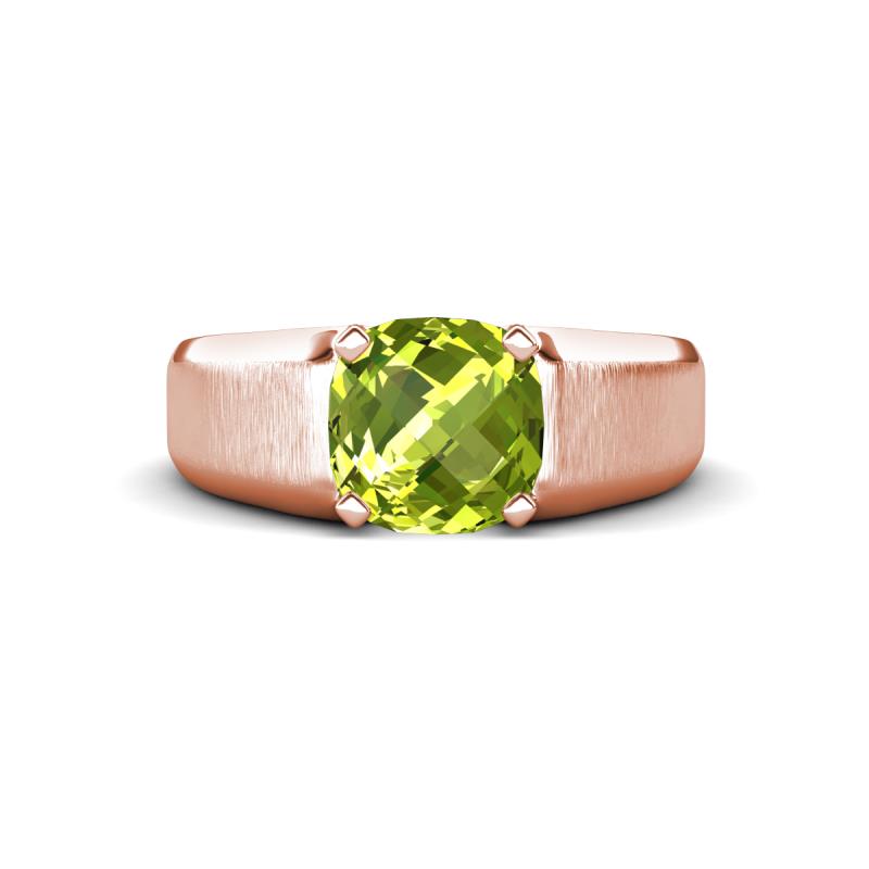 Jude 1.45 ct Cushion Checkerboard Cut Peridot Solitaire Men Wedding Band (7 mm) 