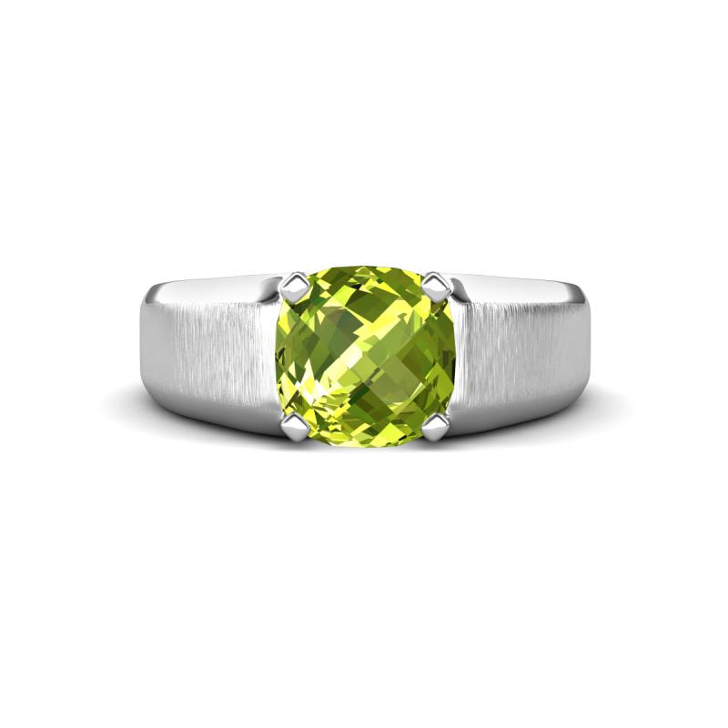 Jude 1.45 ct Cushion Checkerboard Cut Peridot Solitaire Men Wedding Band (7 mm) 