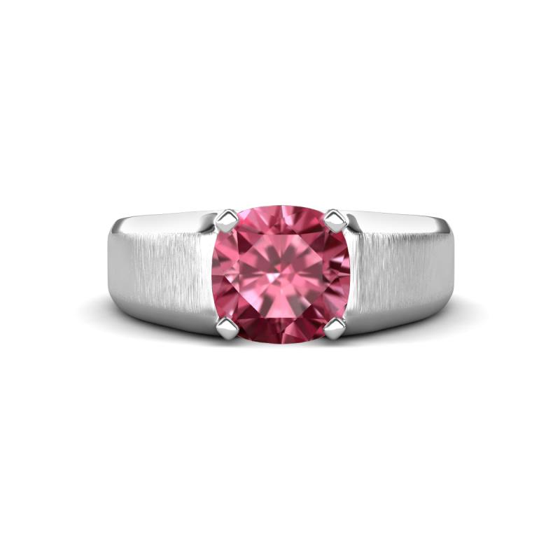 Jude 1.50 ct Cushion Shape Pink Tourmaline Solitaire Men Wedding Band (7 mm) 
