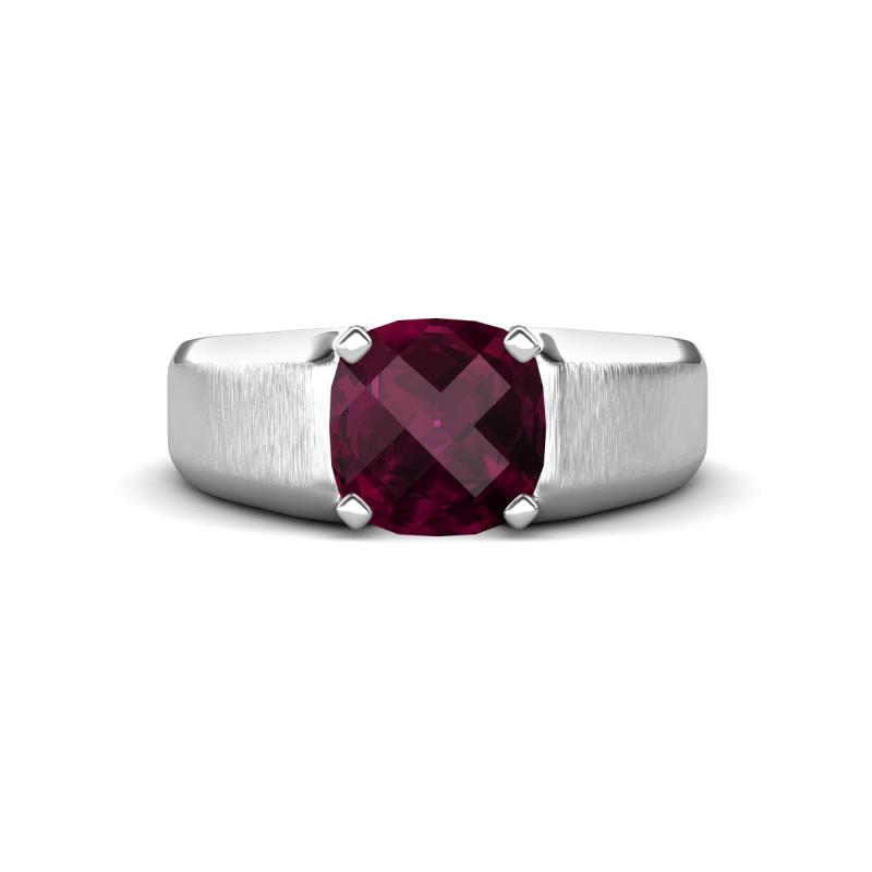 Jude 2.00 ct Cushion Checkerboard Cut Rhodolite Garnet Solitaire Men Wedding Band (7 mm) 