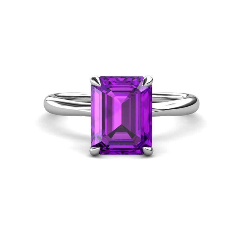 Solina 2.14 ctw Emerald Shape Amethyst accented Lab Grown Diamond Hidden Halo Engagement Ring 
