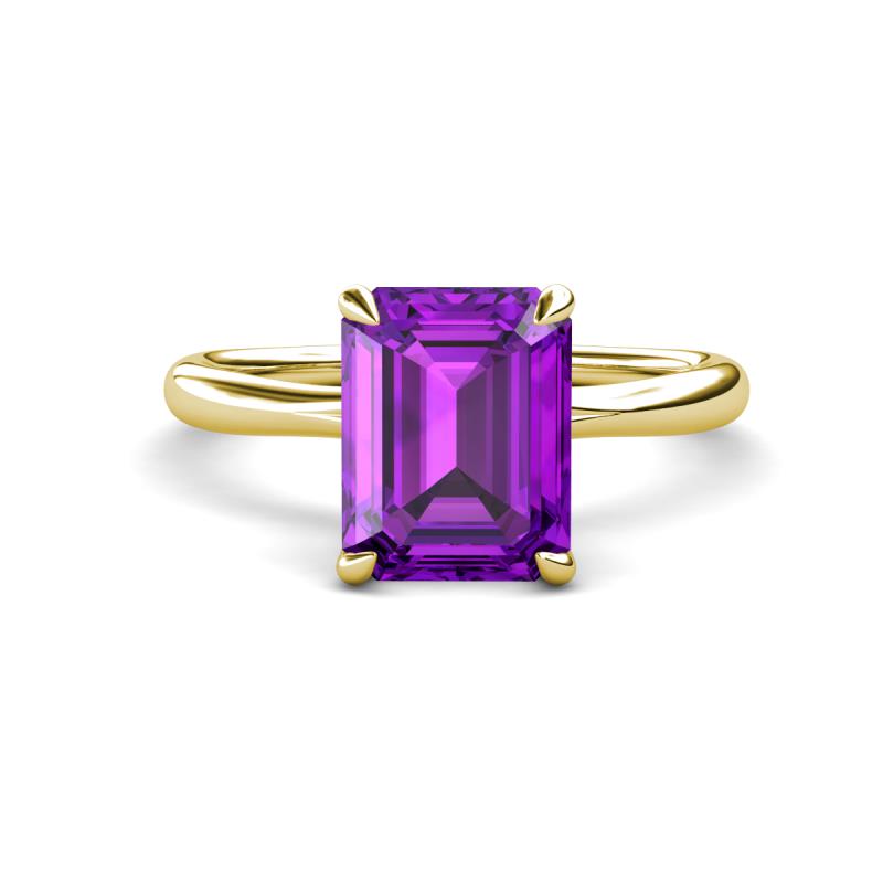 Solina 2.14 ctw Emerald Shape Amethyst accented Lab Grown Diamond Hidden Halo Engagement Ring 