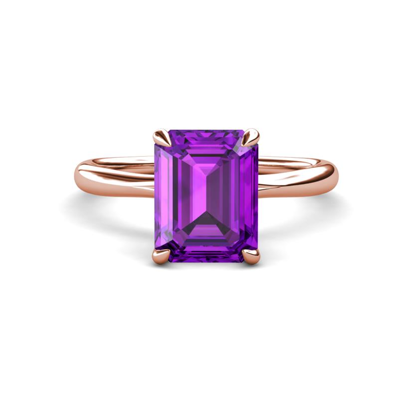 Solina 2.14 ctw Emerald Shape Amethyst accented Lab Grown Diamond Hidden Halo Engagement Ring 