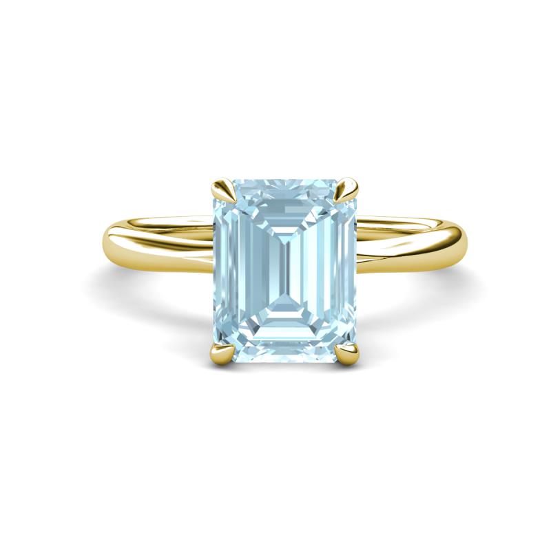 Solina 2.14 ctw Emerald Shape Aquamarine accented Lab Grown Diamond Hidden Halo Engagement Ring 