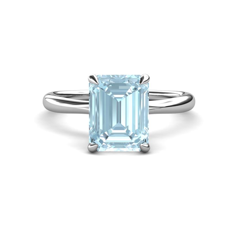 Solina 2.14 ctw Emerald Shape Aquamarine accented Lab Grown Diamond Hidden Halo Engagement Ring 