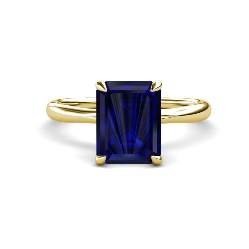 Solina 2.64 ctw Emerald Shape Blue Sapphire accented Lab Grown Diamond Hidden Halo Engagement Ring 