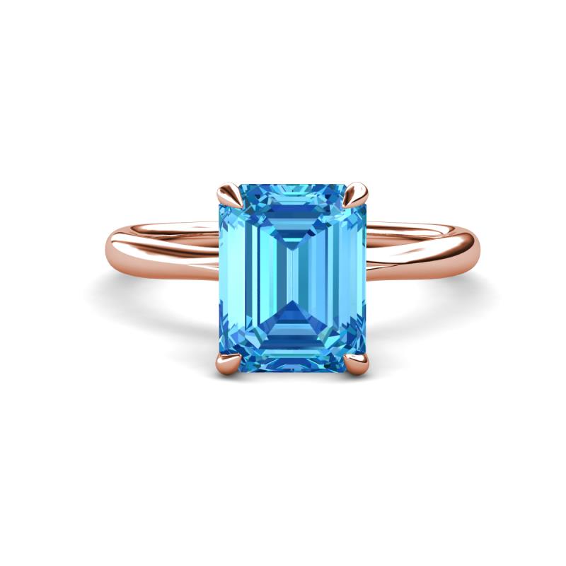 Solina 2.14 ctw Emerald Shape Blue Topaz accented Lab Grown Diamond Hidden Halo Engagement Ring 