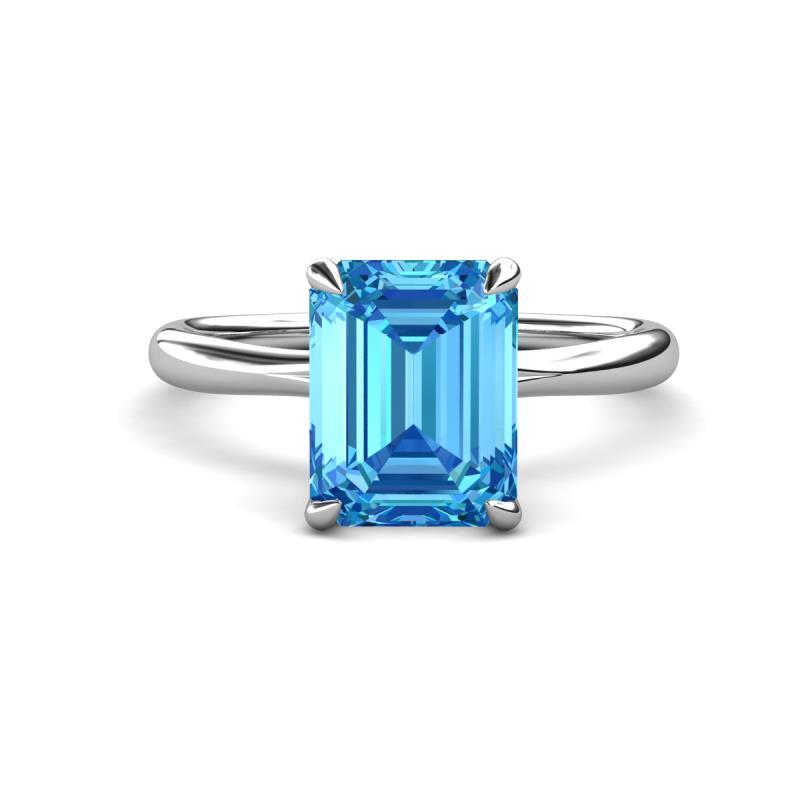 Solina 2.14 ctw Emerald Shape Blue Topaz accented Lab Grown Diamond Hidden Halo Engagement Ring 