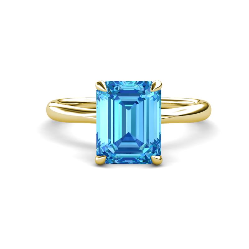 Solina 2.14 ctw Emerald Shape Blue Topaz accented Lab Grown Diamond Hidden Halo Engagement Ring 