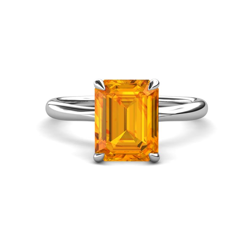 Solina 2.14 ctw Emerald Shape Citrine accented Lab Grown Diamond Hidden Halo Engagement Ring 