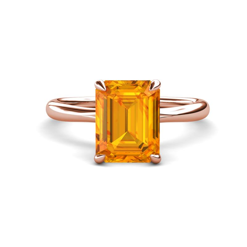 Solina 2.14 ctw Emerald Shape Citrine accented Lab Grown Diamond Hidden Halo Engagement Ring 