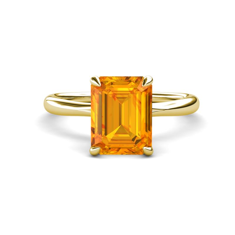 Solina 2.14 ctw Emerald Shape Citrine accented Lab Grown Diamond Hidden Halo Engagement Ring 