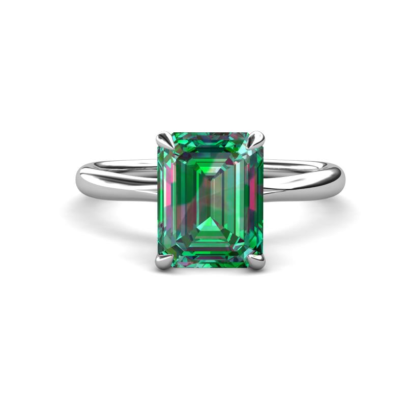 Solina 3.10 ctw Emerald Shape Created Alexandrite accented Lab Grown Diamond Hidden Halo Engagement Ring 