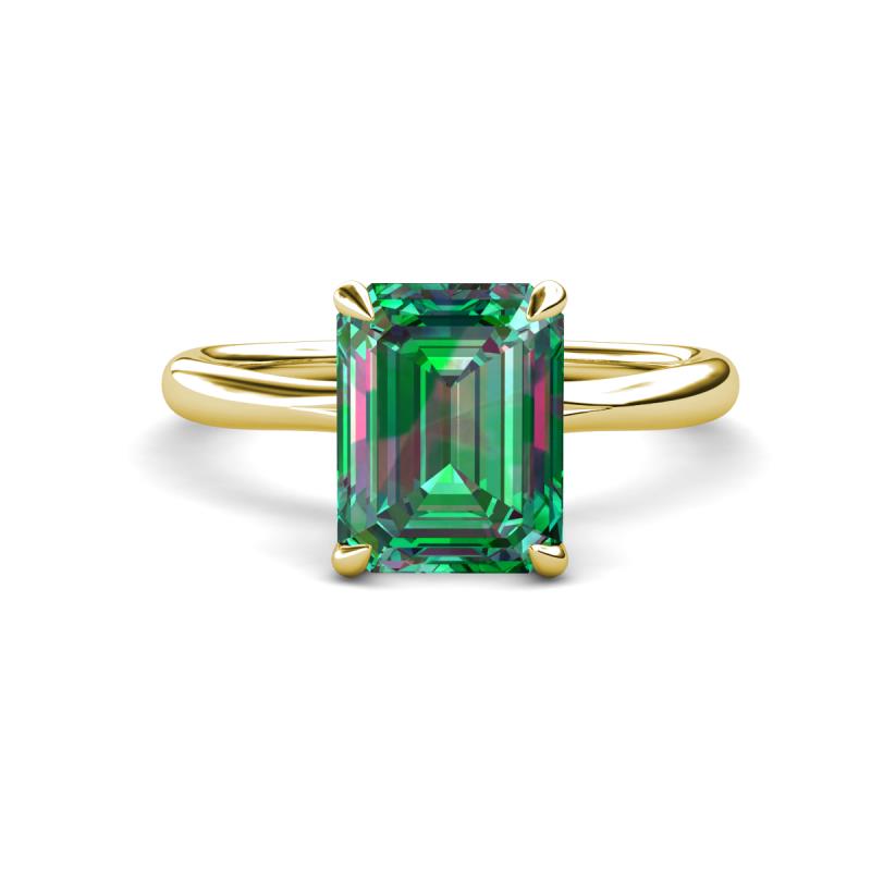 Solina 3.10 ctw Emerald Shape Created Alexandrite accented Lab Grown Diamond Hidden Halo Engagement Ring 