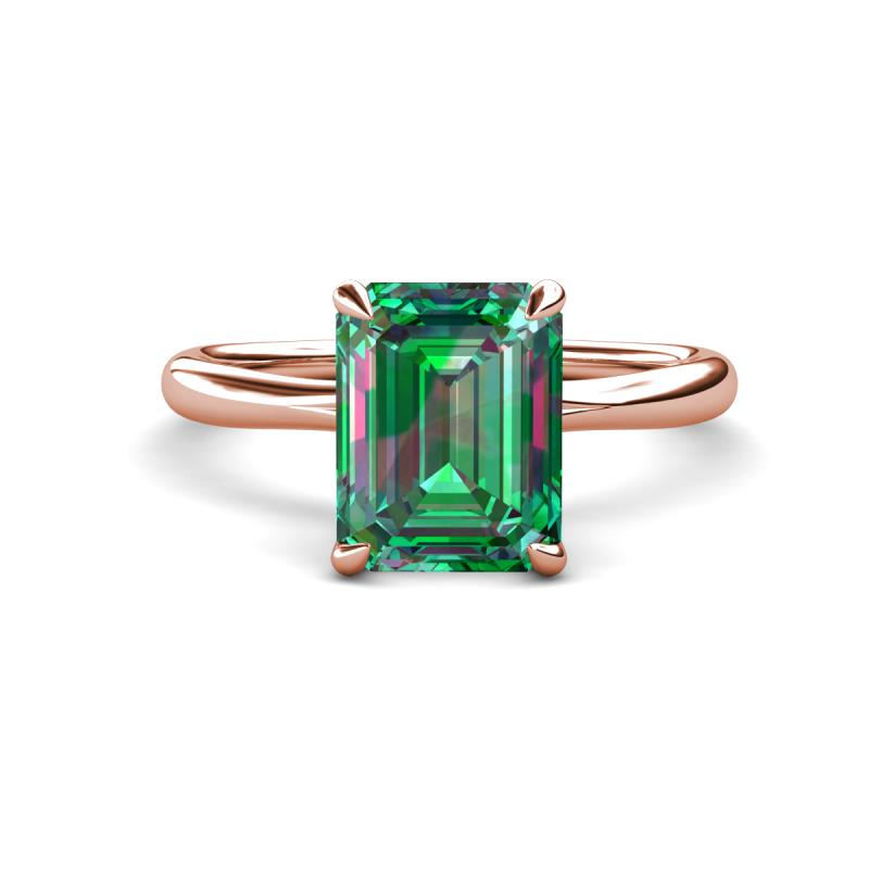 Solina 3.10 ctw Emerald Shape Created Alexandrite accented Lab Grown Diamond Hidden Halo Engagement Ring 