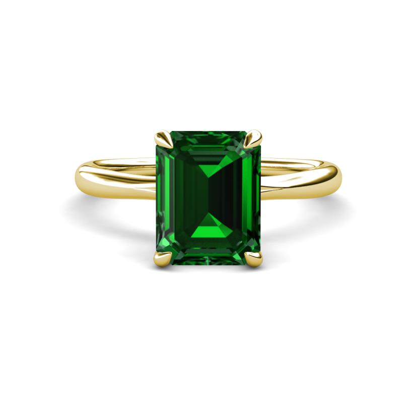 Solina 2.14 ctw Emerald Shape Created Emerald accented Lab Grown Diamond Hidden Halo Engagement Ring 