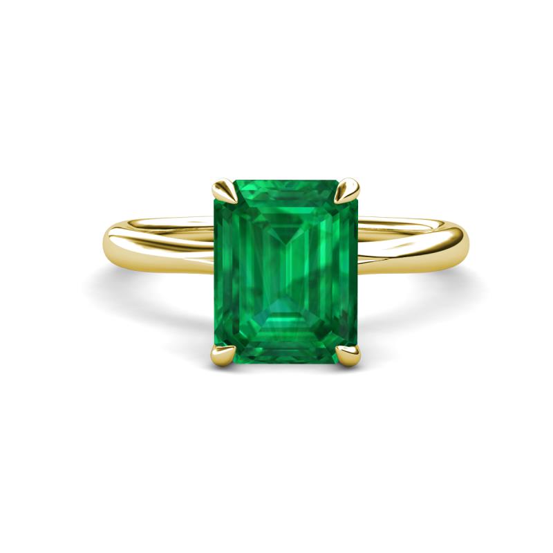 Solina 2.04 ctw Emerald Shape Emerald accented Lab Grown Diamond Hidden Halo Engagement Ring 