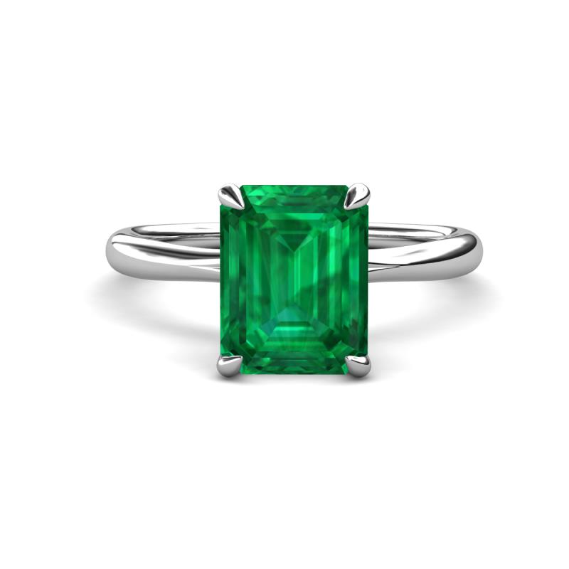 Solina 2.04 ctw Emerald Shape Emerald accented Lab Grown Diamond Hidden Halo Engagement Ring 