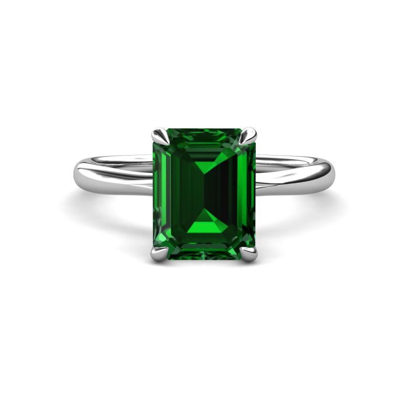 Solina 2.14 ctw Emerald Shape Created Emerald accented Lab Grown Diamond Hidden Halo Engagement Ring 