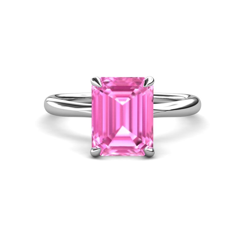 Solina 3.14 ctw Emerald Shape Created Pink Sapphire accented Lab Grown Diamond Hidden Halo Engagement Ring 