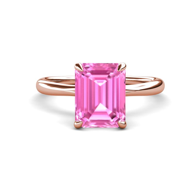 Solina 3.14 ctw Emerald Shape Created Pink Sapphire accented Lab Grown Diamond Hidden Halo Engagement Ring 