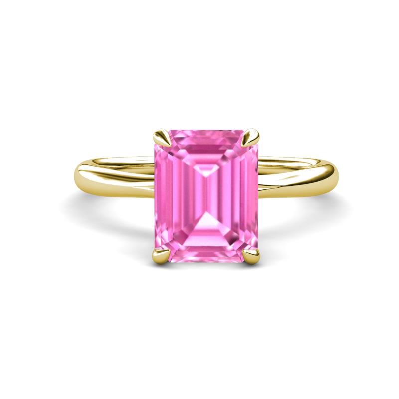Solina 2.64 ctw Emerald Shape Pink Sapphire accented Lab Grown Diamond Hidden Halo Engagement Ring 