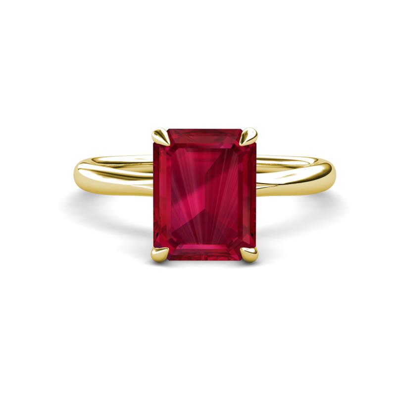 Solina 3.10 ctw Emerald Shape Created Ruby accented Lab Grown Diamond Hidden Halo Engagement Ring 