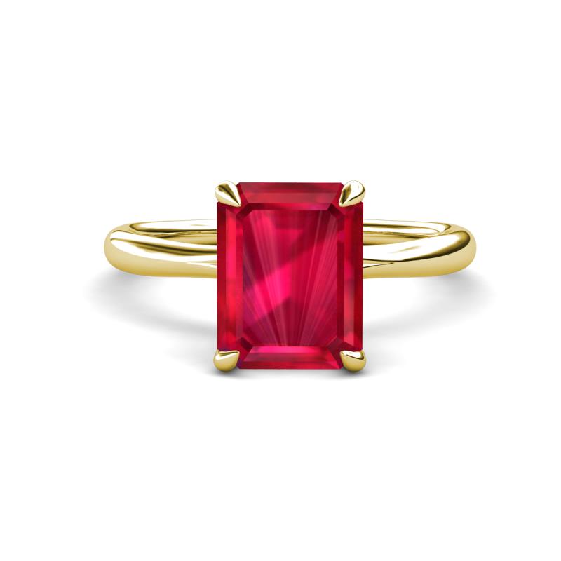 Solina 2.39 ctw Emerald Shape Ruby accented Lab Grown Diamond Hidden Halo Engagement Ring 