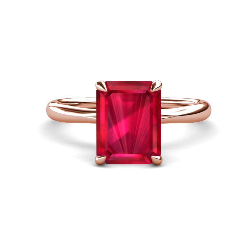 Solina 2.39 ctw Emerald Shape Ruby accented Lab Grown Diamond Hidden Halo Engagement Ring 