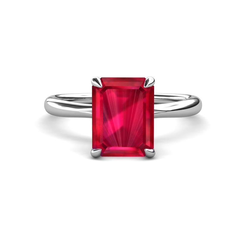 Solina 2.39 ctw Emerald Shape Ruby accented Lab Grown Diamond Hidden Halo Engagement Ring 